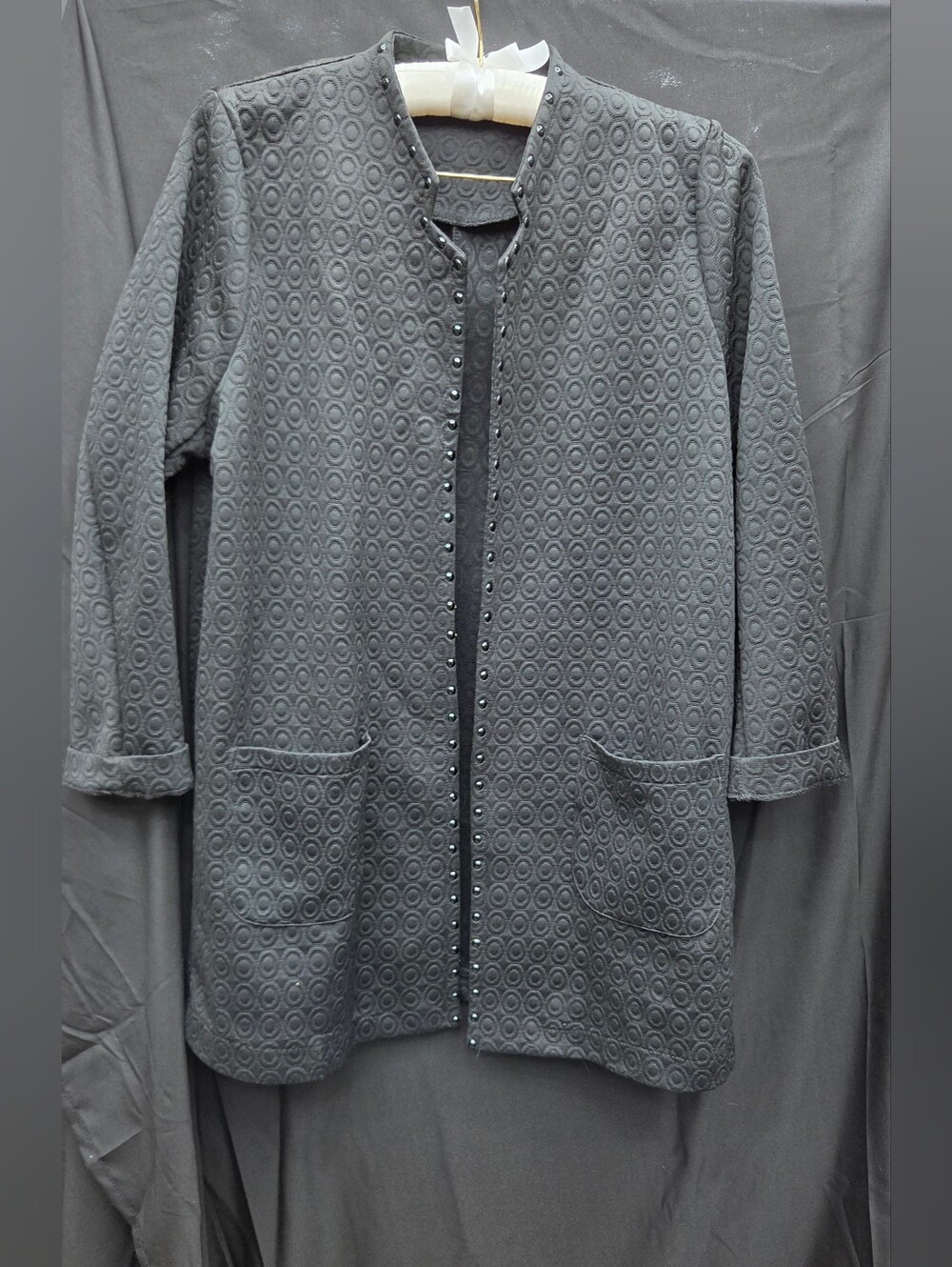Millers Black Studded Open Front Jacket Textured Knit Longline Blazer Coatigan